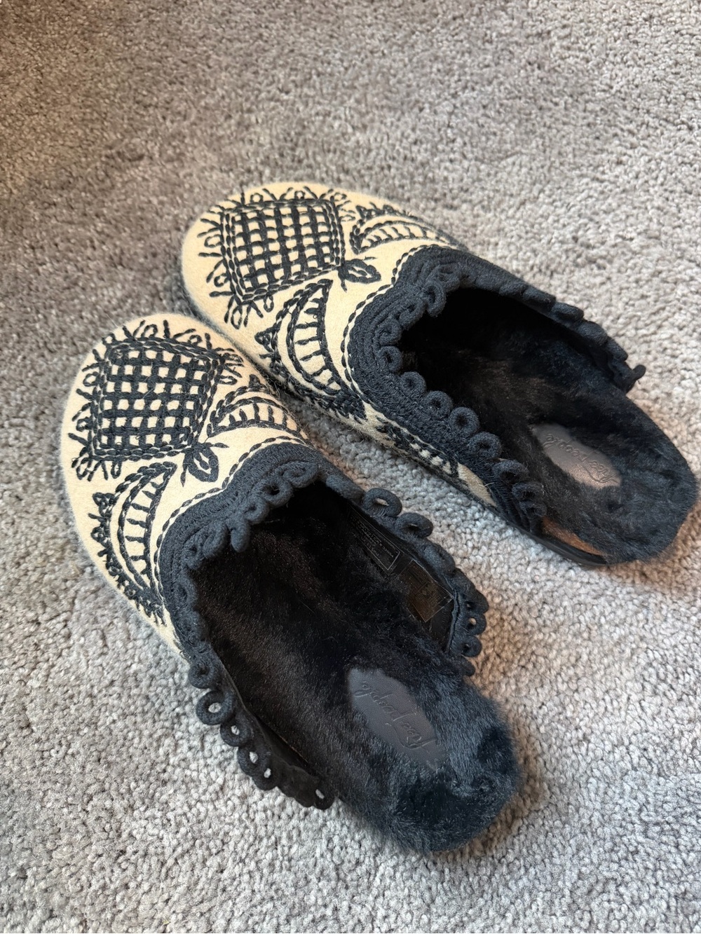 Free People Walden Faux Fur Embroidered Mules